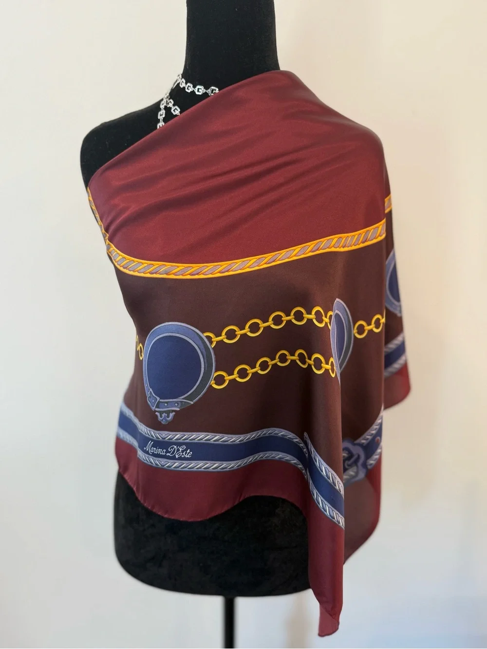 Marina D’Este Silk Scarf 34” Burgundy Red Hand Rolled Made in Italy